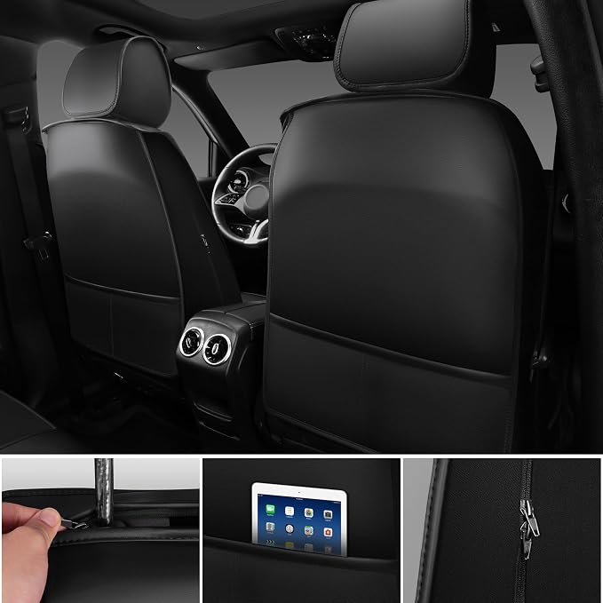CAR PASS Nappa Leather Car Seat Covers Full Set, Luxury Seat Protector for Cars, Waterproof Anti-Slip Seat Cushion Armrest Compatible Airbag Universal for Sedan SUV Pick-up Truck Auto, Black Gray - Image 3