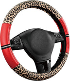 Road Comforts Leopard Steering Wheel Cover for Women, Cute Anti-Slip Microfiber Leather, Universal Fit 14.5-15 Inch Round Steering Wheel - Red - Image 2