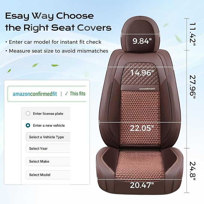 Coverado Car Seat Covers Full Set, 5 Seats Car Seat Protector, Universal Breathable Car Seat Covers Front Seats Back Seats, Car Seat Cushion Fit for Most Vehicles Brown - Image 6