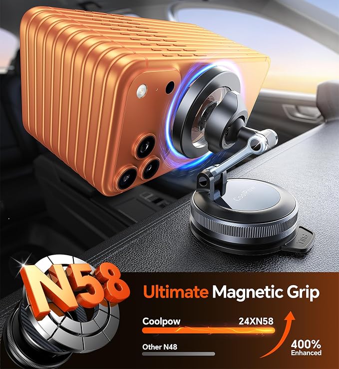 Coolpow for MagSafe Car Mount【Windshield+Vent+Dash】Magnetic Phone Holder for Car Phone Holder Mount Cell Phone Holders for Your Car Accessories Suction Phone Mount for Car Truck Stand for iPhone 17 16 - Image 4