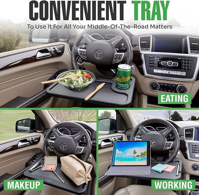 lebogner Steering Wheel Tray, Car Food Trays For Eating, Laptop, Tablet, iPad Or Notebook, Hook On Auto Steering Wheel Desk Table, Fits Most Vehicles Steering Wheels, Travel Car Accessories, Red - Image 2
