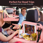 LUCMO Car Backseat Organizer with Foldable Tablet Holder, Pink | 2 Pcs,6 Storage Pockets,Foldable Food Tray,Protectors Kick Mats,Travel Accessories,Seat Cover,Road Trip Essentials - Image 4