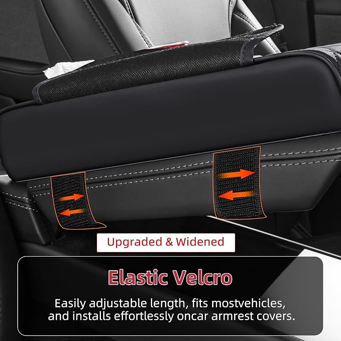 5 in 1 Nappa Leather Console Armrest Cover, Black | Built-in cup holder, tissue slot, phone holder & 2 storage pockets, practical car accessories fit SUV sedan truck - Image 6