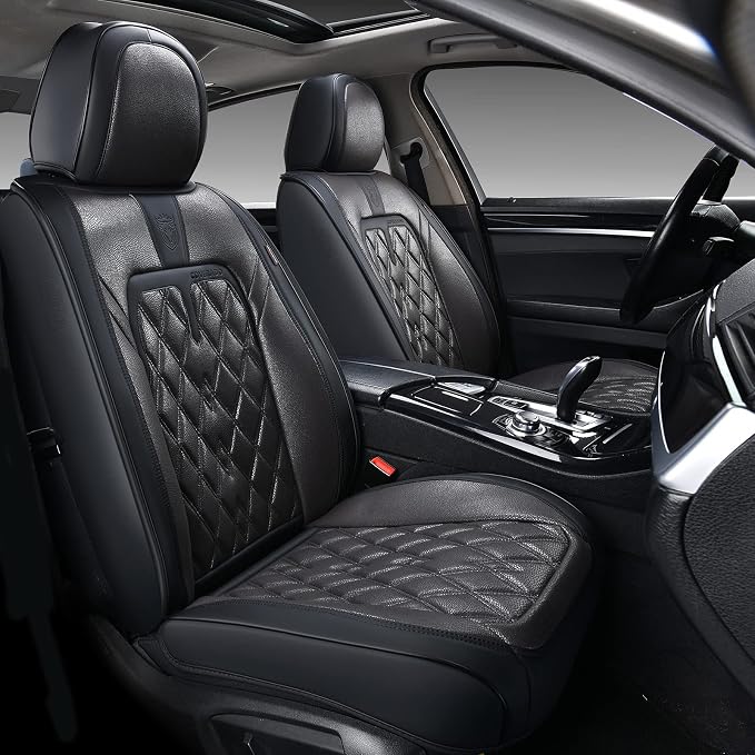 Coverado Car Seat Covers Front Seats, 2 Pack Waterproof Leather Seat Covers for Cars, Luxury Car Seat Protector, Anti-Slip Design Seat Cushions, Black Seat Covers Universal Fit for Most Cars by COVERADOAUTO