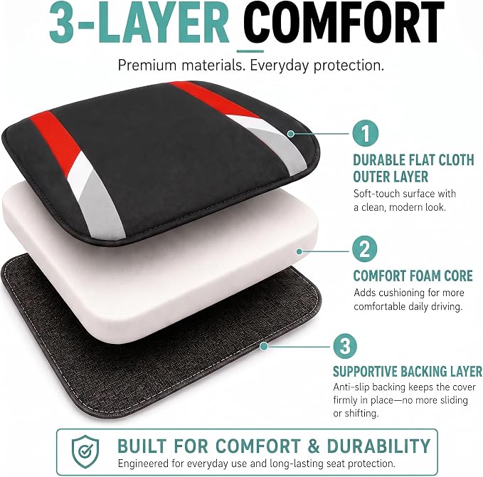 FH Group Front Set Cloth Car Seat Covers for Low Back Car Seats with Removable Headrest, Universal Fit, Airbag Compatible, Seat Cover for SUV, Sedan, Van, Red - Image 3