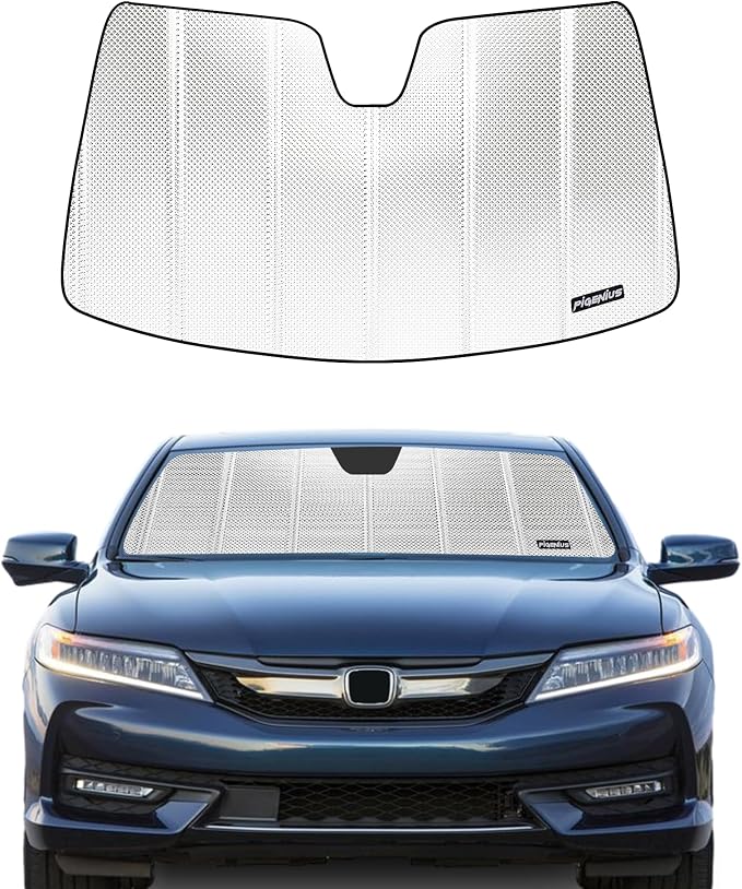 Pigenius Windshield Sun Shade for Honda Accord Coupe 2016-2017 with Automatic High Beams. Reflective Aluminum Film Front Window Sunshade - BLAZBLOCK by Pigenius