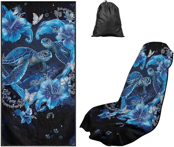 Ocean Sea Turtle Car Seat Cover Sweat Car Seat Towel Cover After Gym with Storage Bag Sea Turtle Flower Auto Front Seat Protector Universal Non Slip Waterproof Sweat Towel Protector by YMPUDXFI