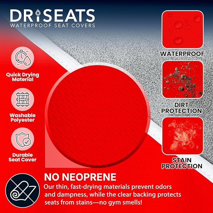 DriSeats Waterproof Car Seat Towel Cover for Runners, Post Workout, Red - Image 4