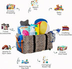 Extra Large Utility Tote Bag - Oversized Collapsible Reusable Wire Frame Rectangular Canvas Basket With Two Exterior Pockets For Beach, Pool, Laundry, Car Trunk, Storage - Leopard - Image 3