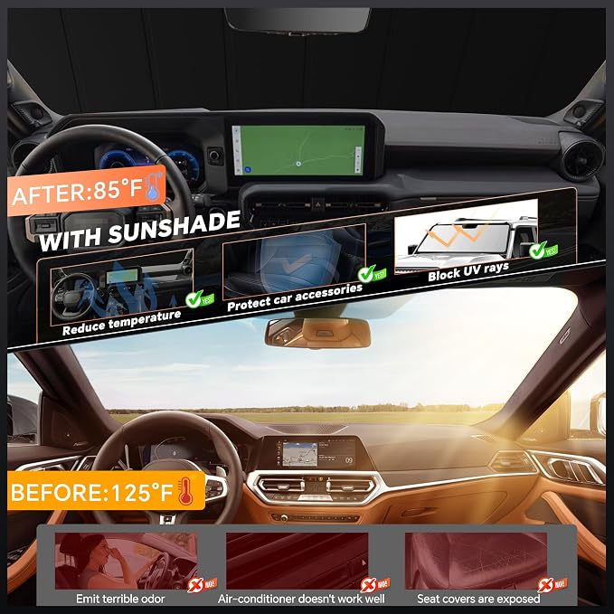 Windshield Sun Shade for Toyota Tacoma 2024-2026 | Customed Window Sunshade, Full Coverage, Car Accessories Sun Visor Protector, Blocks 99% UV Rays - Image 4