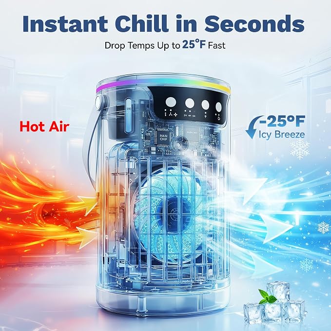 Portable Air Conditioners, Personal Evaporative Air Cooler 1200ML with Ice Cooling Mist Fans That Blow Cold Air Like AC Mini AC Unit for Bedroom, Home Office Desk and Car RV (White) - Image 8