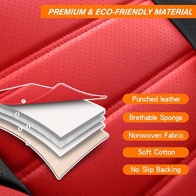 MINGBRON Front Car Seat Covers, Leather Car Seat Covers, Fit for Most Cars SUV and Most Sedan Red - Image 6