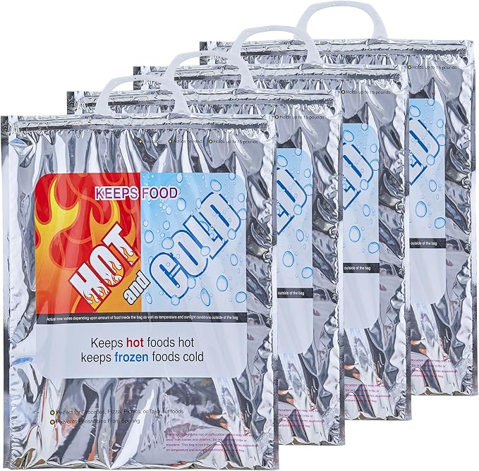 Superio Reusable Insulated Bags for Food Delivery, Grocery Shopping, Lunch, Picnics & More - Hot & Cold Food Storage - 4 Pack (13.5"x17.5") by Superio