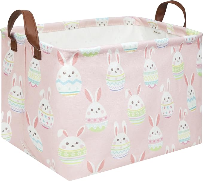 FXOLCSHE Rectangular Easter basket,Girl Easter basket,Nursery Hamper,Kids Toy Storage Basket for baby Bedroom,Kids Storage Bin,Toy Gift Organizerm,Home Decor(Pink Easter) by FXOCSHE