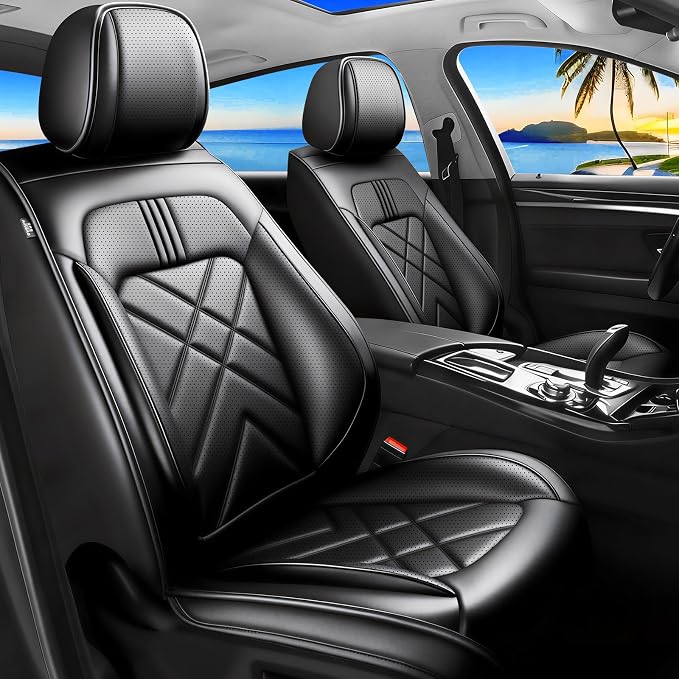 Soul Car Seat Covers Custom Fit for Kia Soul 2010-2026, Premium Full Coverage Leather Automotive Seat Protectors, All Seasons Waterproof Breathable, Airbag Compatible (2 Front Seats, Black) by Unknown