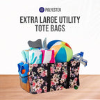 Extra Large Utility Tote Bag, Oversized Collapsible Reusable Wire Frame Rectangular Canvas Basket With Two Exterior Pockets For Beach, Pool, Laundry, Car Trunk, Storage - Rose - Image 7