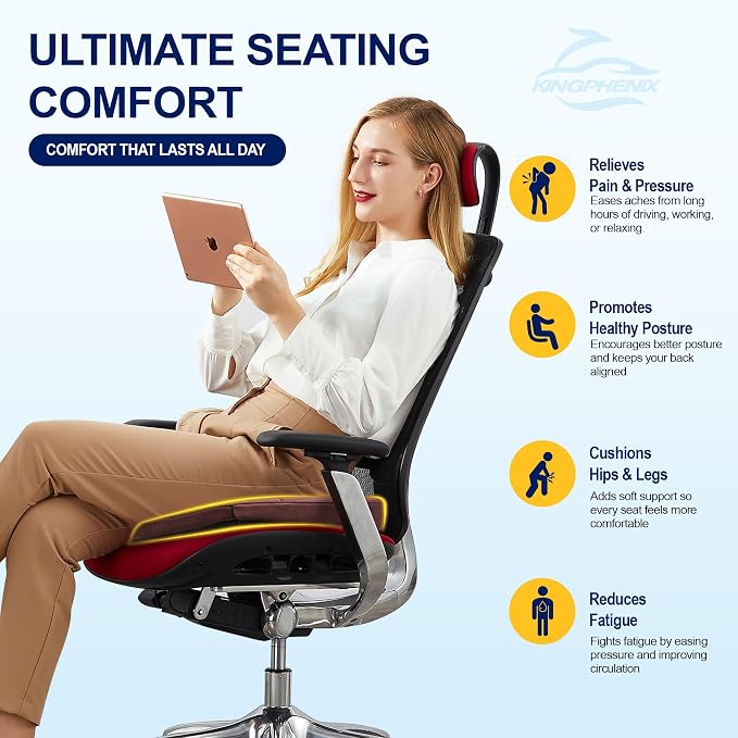 kingphenix Memory Foam Car Seat Cushion for Driving Comfort and Office Use | Coccyx & Lower Back Pressure Relief, Non-Slip 4D Mesh Seat Cushion for Cars, Trucks, SUVs, Long Drives & Office Chairs, Brown - Image 4