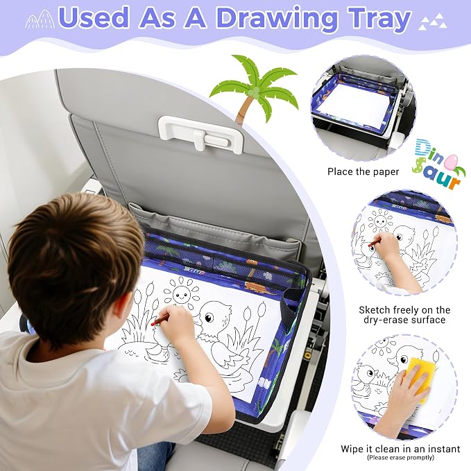 COOLBEBE Airplane Tray Table Cover, Foldable Travel Tray Cover | for Toddlers 1-3, Universal Fit for Airplane, Car Seat, High Chair, Machine Washable, Portable, Blue Dinosaur - Image 3