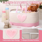 Aliceset Large Baby Diaper Caddy for Girl Boy Rope Nursery Storage Bin Basket Portable Holder Tote Bag for Changing Table Car Travel Baby Shower Gifts Newborn Essentials Registry Must Have(Pink Heart) - Image 2