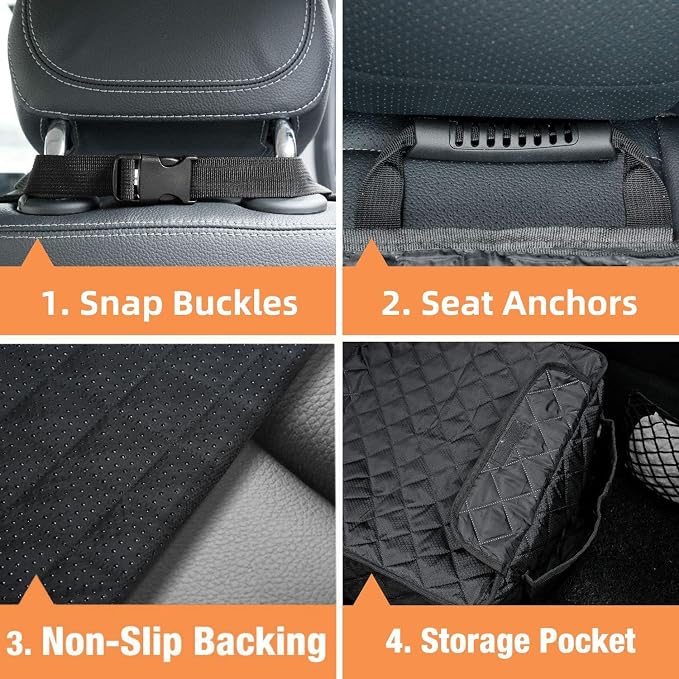 Waterproof Front Seat Car Cover 2 Pack, Full Protection | Dog Car Seat Cover with Side Flaps, Nonslip Scratchproof Captain Chair Seat Cover Fits for Cars, Trucks, SUVs, Jeep, Black - Image 7