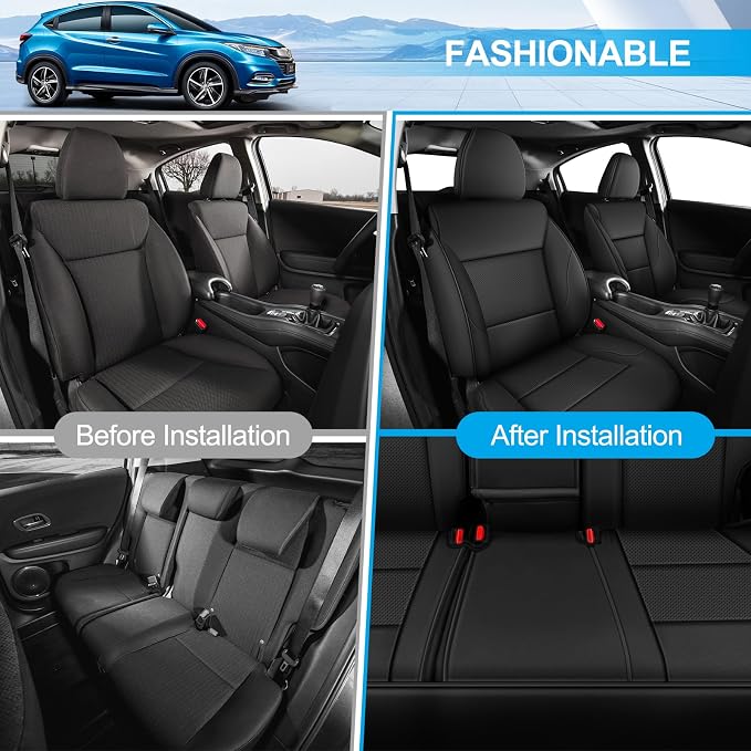 Custom Fit Seat Cover for Honda HRV 2016-2018 EX EX-L&2016-2022 LX | Full Set Faux Leather HR-V Car Seat Protector Black - Image 5