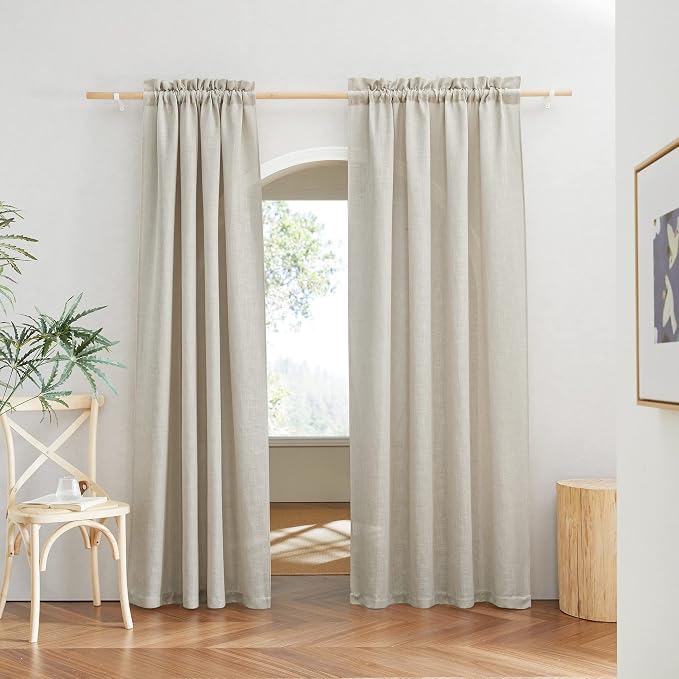 RYB HOME Short Curtains Europe Flax Linen Woven Semi Sheer Drapes Window Treatments Sun Shades Light Filtering Glare Control for Bathroom Nursery Bay Window Laundry Room, W 52" x L 45", Angora, 2 PC - Image 7