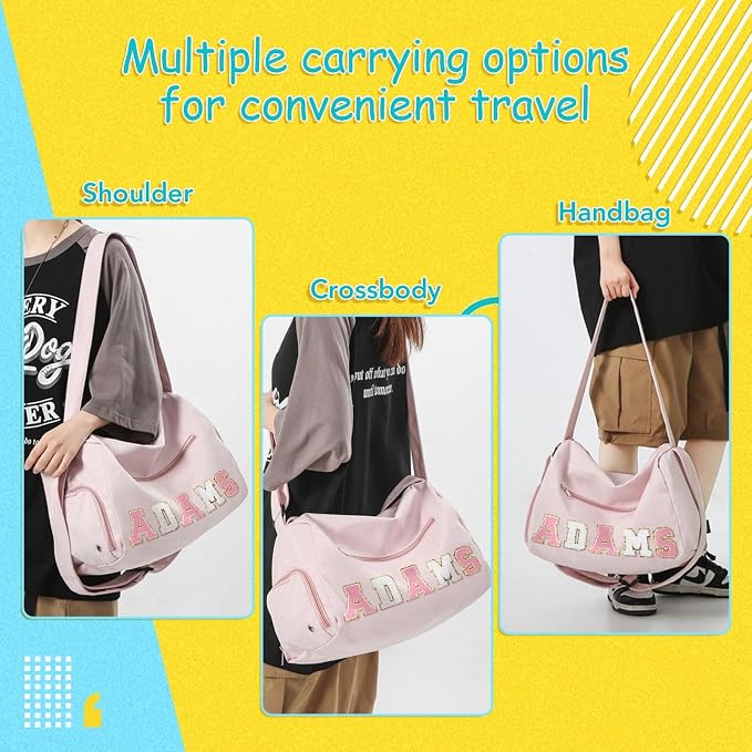 Personalized Name Dance Duffle Bags for Girls Dance Ballet Bag, Cute Travel Duffel Bag, Sport Duffle Gym Cheerleader Bag, Custom Chenille Letter Name Girls Boys Kids (Style 1) - Image 4