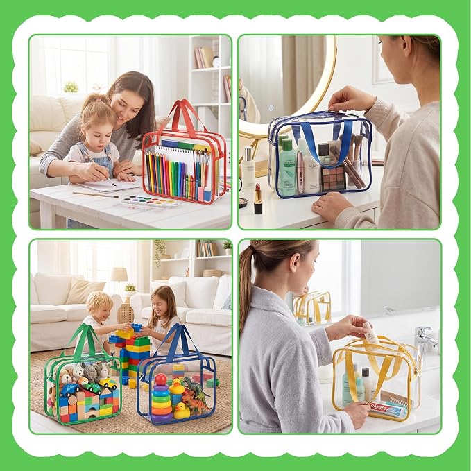 Toy Storage Bags 4 Pack, Clear PVC Toy Organizers, Colorful | Waterproof PVC, Large 30 x 10 x 22 CM Size, Label-Ready, For Toys, Books, Puzzles, Classroom and Travel - Image 7