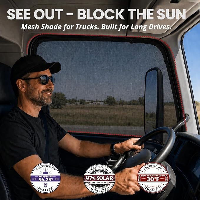 XXXL/Window Sun Shades for Trucks, 2-Pack/8 Sizes. Stretch-To-Fit H: 23"x W: 50" Rear Windows. Slip-On Breathable Mesh Socks for Side Windows, Full Coverage, Heat & Bug Protection, 2-Pack by Qualizzi - Image 2