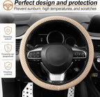 Alpmosn Elastic Stretch Steering Wheel Cover, Breathable Microfiber Ice Silk, Anti-Slip, Car Interior Accessories Fits for 14"-15" Steering Wheel Covers for Women & Men(Beige) - Image 5