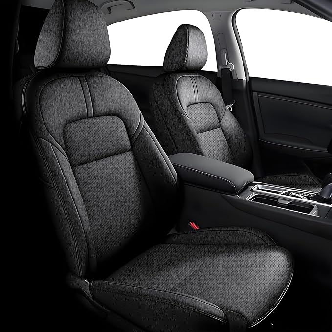 Seat Covers for Nissan Sentra: 2020 2021 2022 2023 2024 2025 S SV | Custom Fit Full Set Leather Cushion Car Seats Cover Black by AOMSAZTO