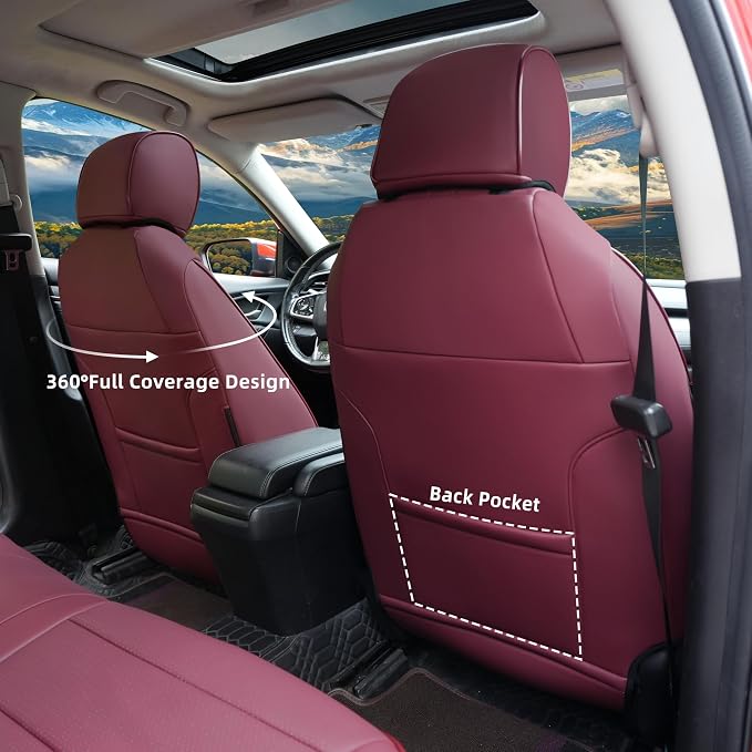 Lolcar Custom Fit Civic Seat Covers for Honda Civic Sedan 2016 2017 2018 2019 2020 2021 LX(Not for LX-P) - 5-Seats Leather Full Set ，Burgundy(Solid Rear Seatback - No Rear Armrest) - Image 4