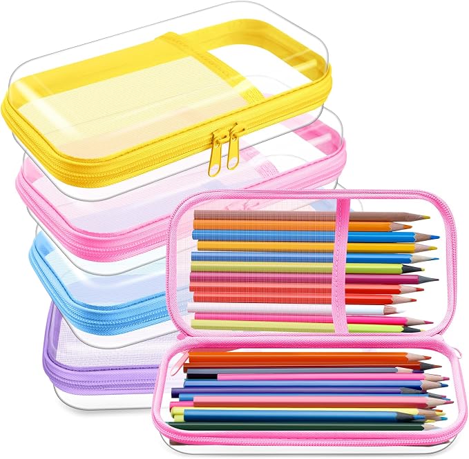 Sanwuta 4 Pcs Clear Hard Shell Zipper Case Plastic Case, Macaron by Sanwuta