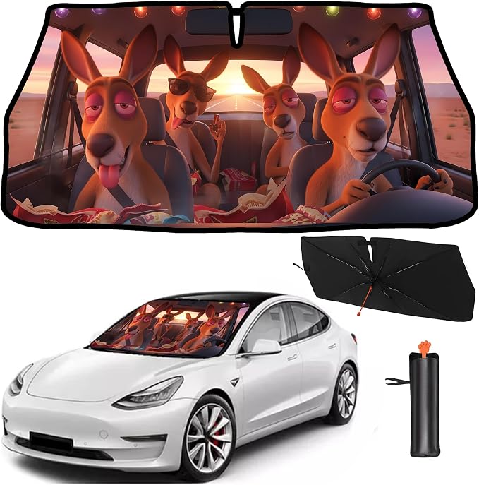 2025 Upgrade Funny Cute Animals Car Windshield Sun Shade Umbrella 5 Layers Nano Coatings Kangaroo Driving Car Front Window UV Block Sunshade Cover for Most Cars SUV, Universal Size 57"x30" by Hello+Gorgeous