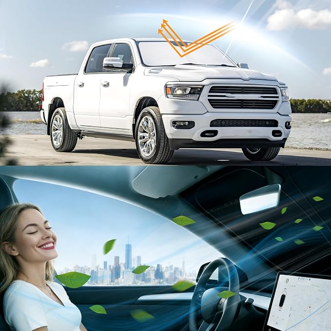 Windshield Sun Shade for 2019-2026 Dodge RAM 1500 | Foldable, Full covered for windshield, Block UV Rays, Heat Reduction, Easy to install, Keeps Car Cooler - Image 6
