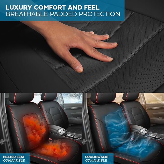 MotorBox Cabin King Crimson Trail Leather Seat Covers for Trucks & Cars | Black and Red Car Seat Covers, Waterproof Leather Seat Covers, Car Accessories, Seat Protector, Universal Fit - Image 9