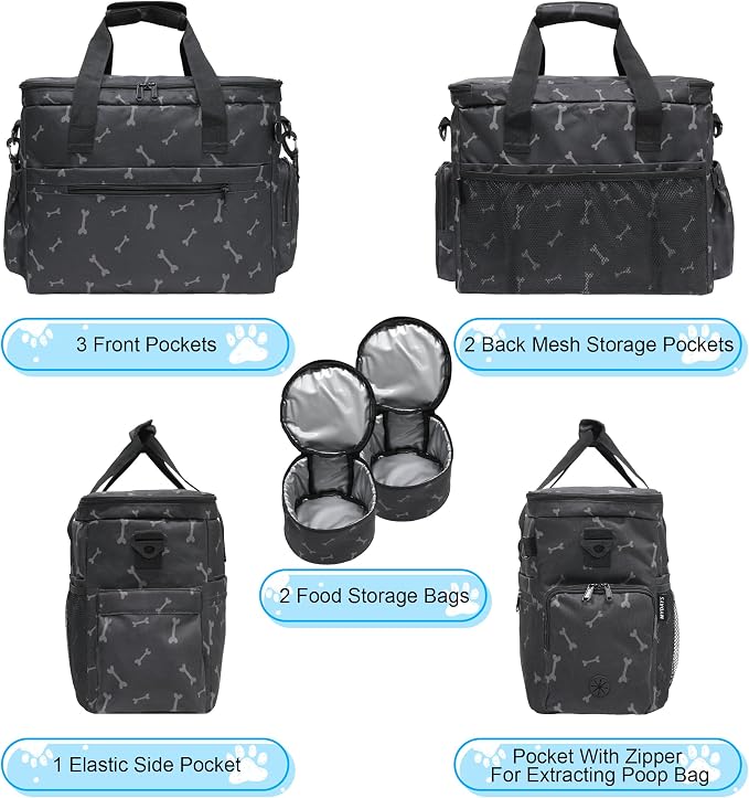 MYDAYS Dog Travel Bag, Pet Luggage Suitcase, Weekend Tote Carrier with Collapsible Bowl (Black1) - Image 3
