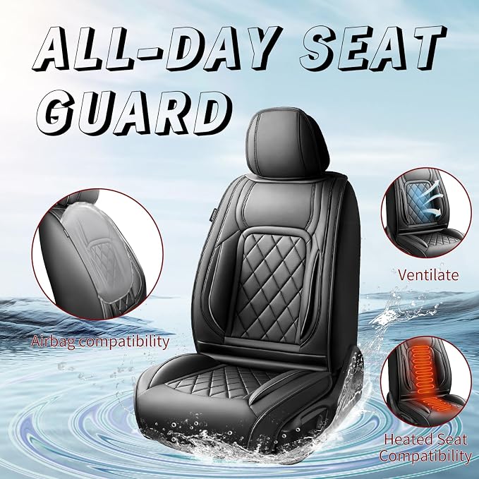 Fit CHR Premium Leather Car Seat Covers for Toyota CHR 2018-2021 2022 - Waterproof，Breathable，All-Weather Seat Cushion Protecto & Airbag Compatible, 2 Front Seat Black - Image 2
