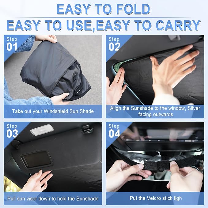 SINGARO 300T Universal Car Windshield Sun Shade, Foldable Reflective for Windshield & Window Shades with Overlapping Design, Car Interior Accessories (55.9" L x 37.4" W) - Image 4