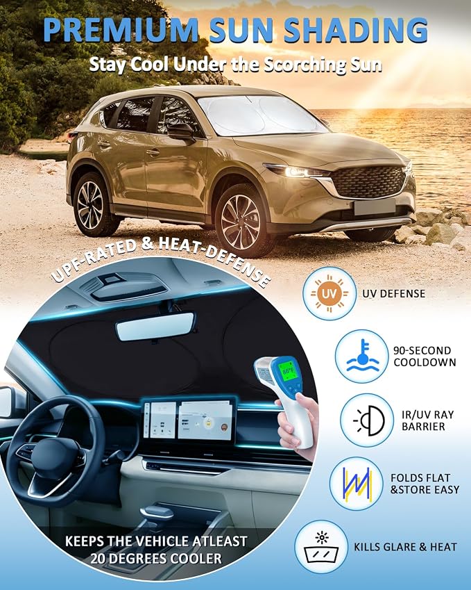 Windshield Sun Shade for Mazda CX-5 2017-2024 2025 2026 Sunshade Sun Visor | Custom Fit CX5 Accessories Window Shade Protector Blocks UV Rays - Image 2