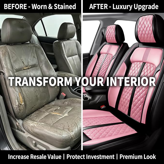 Fit Mazda 3 Seat Covers Custom Fit for Mazda 3 2010-2019, Front Pair | Premium Leather Full Coverage Protectors, Waterproof, Breathable, Scratch Resistant, Easy Wipe, Airbag Compatible, Black+Pink - Image 4