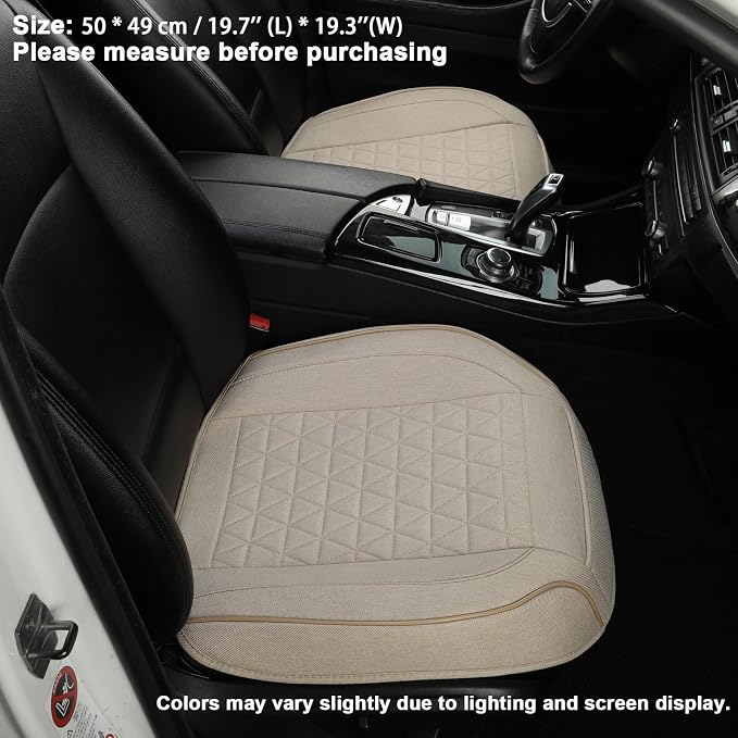 West Llama Linen Front Car Seat Cover Protector Anti-Slip Bottom Seat Cover Fits 95% of Vehicles,Wrapping Around The Bottom,Triangular Pattern(Beige-2Pcs) - Image 2