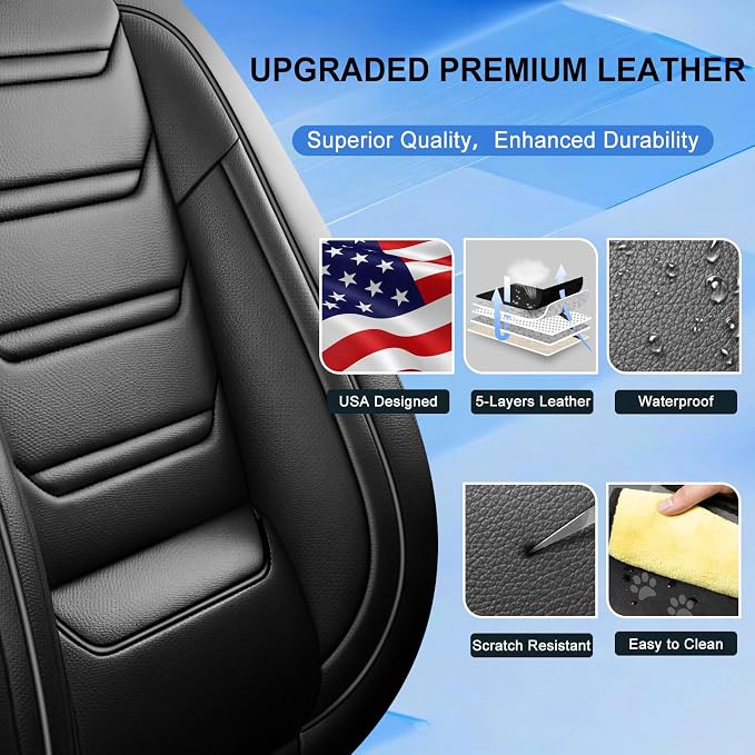 Fit Cherokee Seat Covers Custom Fit for Jeep Cherokee 2014-2026, Full Set | Premium Leather Full Coverage Protectors, Waterproof, Breathable, Scratch Resistant, Easy Wipe, Airbag Compatible, Black - Image 3