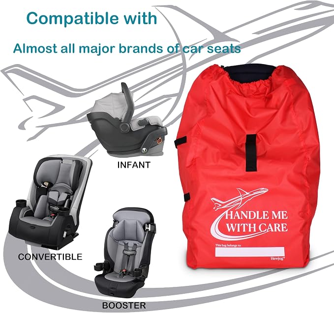 Car Seat Travel Bag for Airplane, Carseat Cover for Air Travel for Infant Carriers Booster Convertible, Red - Image 2