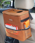 HOTOR Car Trash Can, Compact Waterproof Organizer, Leak-Proof Bin, 3-Gallon | Brown, Multifunctional Car Accessory with Adjustable Straps & Magnetic Snaps for Interior Car Storage by HOTOR