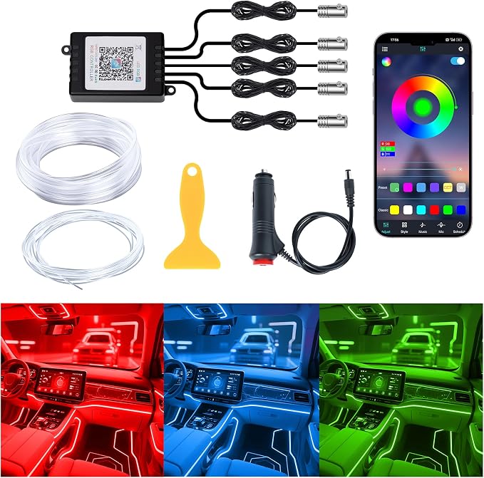 Interior Car LED Lights, 5 in 1 RGB Ambient Lighting Kit with 236" Fiber Optic, 16 Million Colors, APP Control, Music Sync Car Neon Lights for Cars, Trucks, SUVs by LIGREL