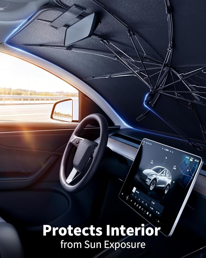 Windshield Sun Shade Umbrella for Tesla Model Y | car accessories,56 x 36 in windshield sun shade,car window shades,car sun shade windshield - Image 4