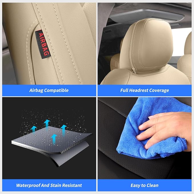 Full Set Car Seat Covers for Honda Odyssey 2011-2017,7-Seater,Faux Leather | for LX Only,2nd Row Captain Seats,Luxury Waterproof Seat Protector,Fit Like A Glove(Beige) - Image 7