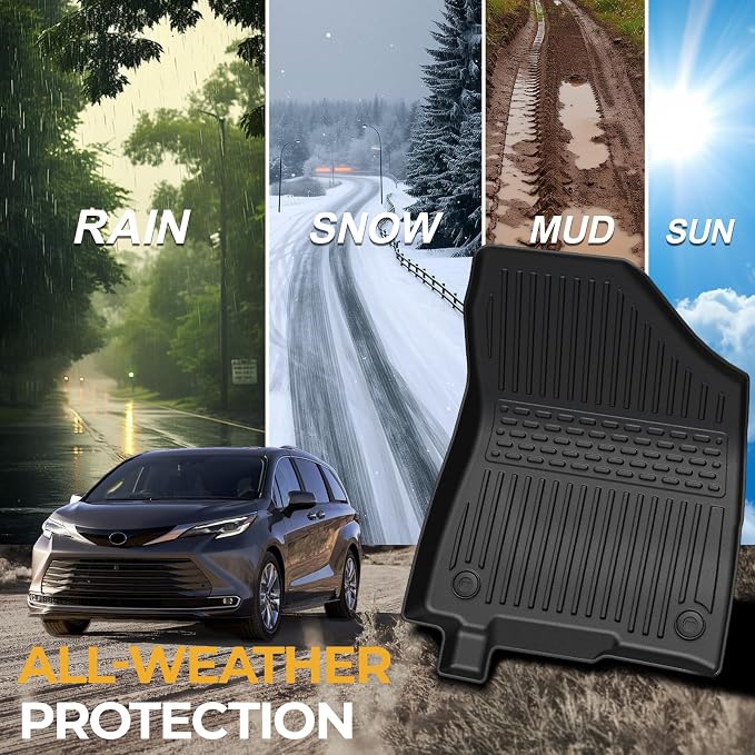 Floor Mats for 2021-2026 Toyota Sienna 8-Seat Accessories | w/ Spare Tire, Full-Coverage Set with Cargo Liner, Odorless TPE, All-Weather Protection, 3D Laser Fit, No Trimming Required - Image 6