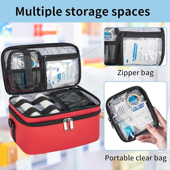 2 Layers Medicine Organizer Bag with Portable Pouch, Pill Bottle Organizer | Lockable Medical Travel Case for Pills, Vitamin, Medical Supplies - Image 3
